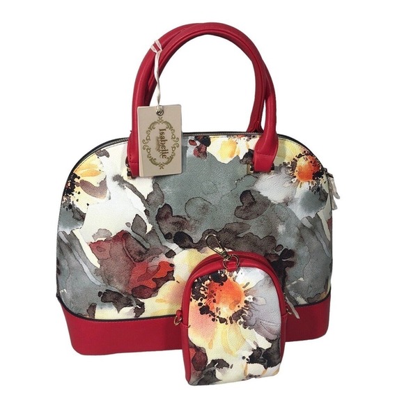 Isabelle Tribal One Leopard Dome Satchel Vegan Gray Watercolor Artsy Tote Bag - Picture 5 of 12